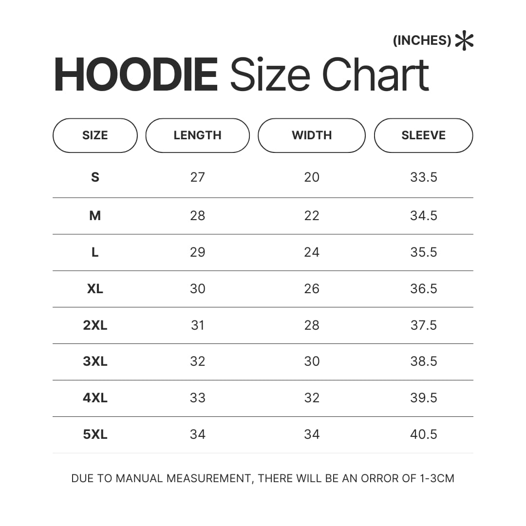 Hoodie Size Chart - Nichijou Merch