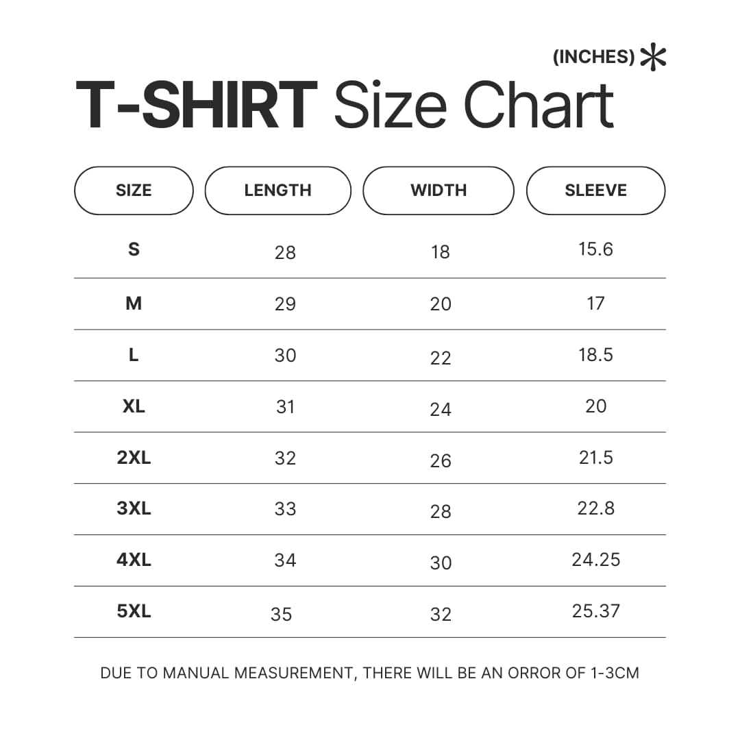 T shirt Size Chart - Nichijou Merch