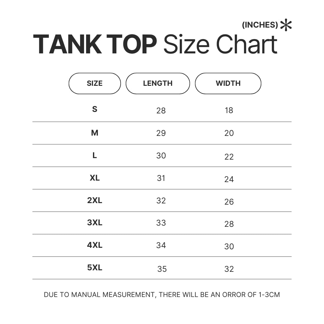 Tank Top Size Chart - Nichijou Merch