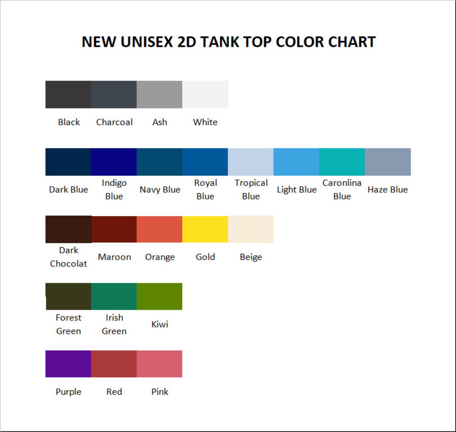 tank top color chart - Nichijou Merch