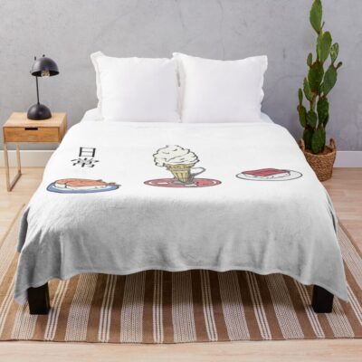 Nichijou Ice Cream And Sushi Throw Blanket