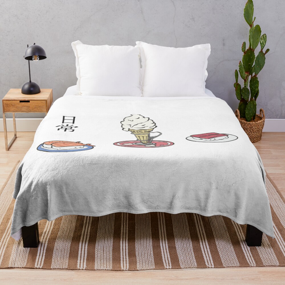 Nichijou Ice Cream And Sushi Throw Blanket