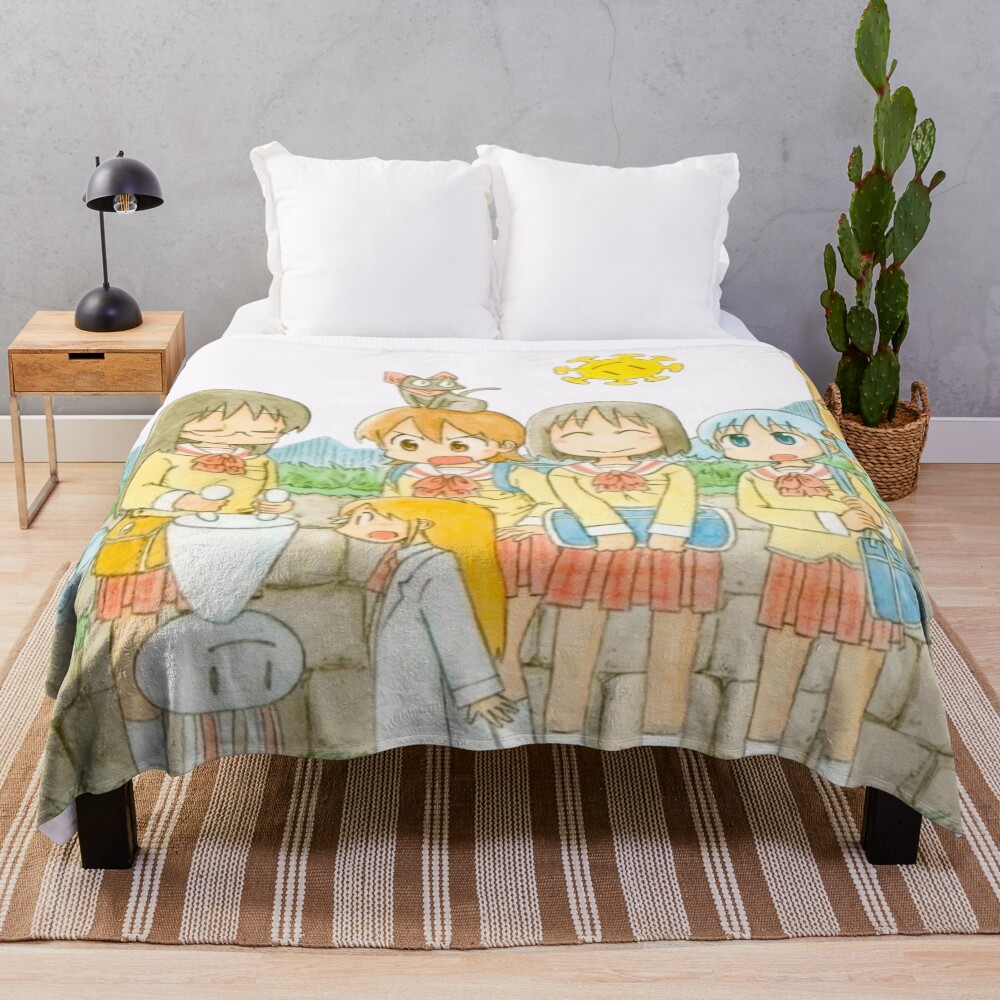 Retro Nichijou Main Characters Throw Blanket