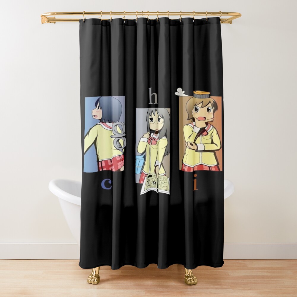 Nichijou Retro Main Characters Art Shower Curtain