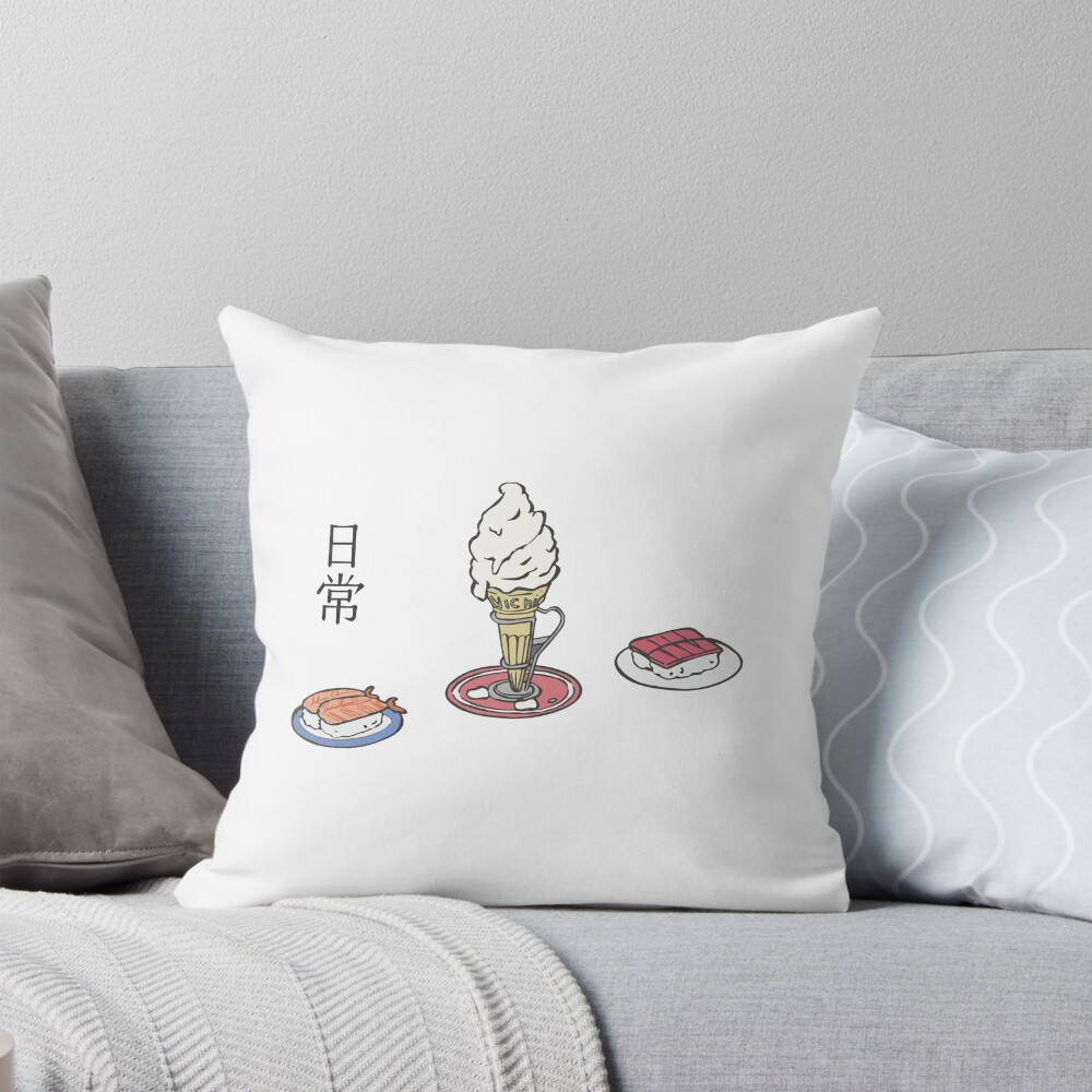 Nichijou Ice Cream And Sushi Throw Pillow