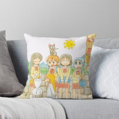 Retro Nichijou Main Characters Throw Pillow